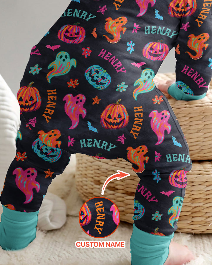 Custom Name Preppy Neon Pumpkin Bamboo Convertible Zippy