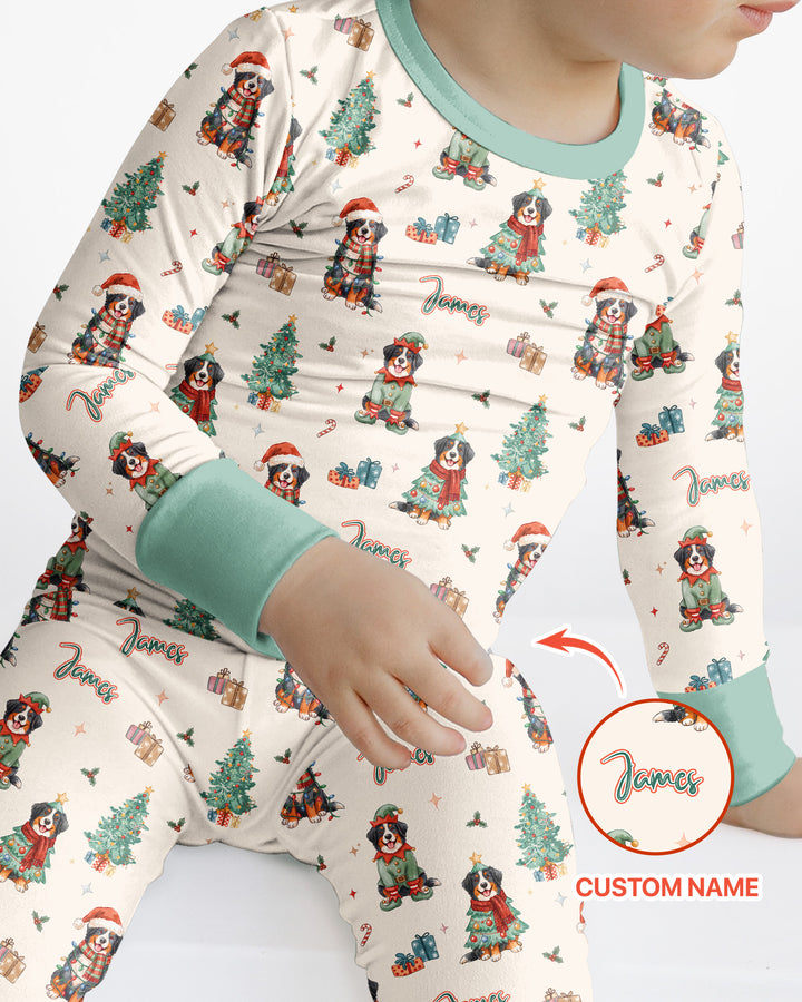 Christmas Bernese Mountain Dog Family Matching Bamboo Two Piece Long Sleeve Pajama Set