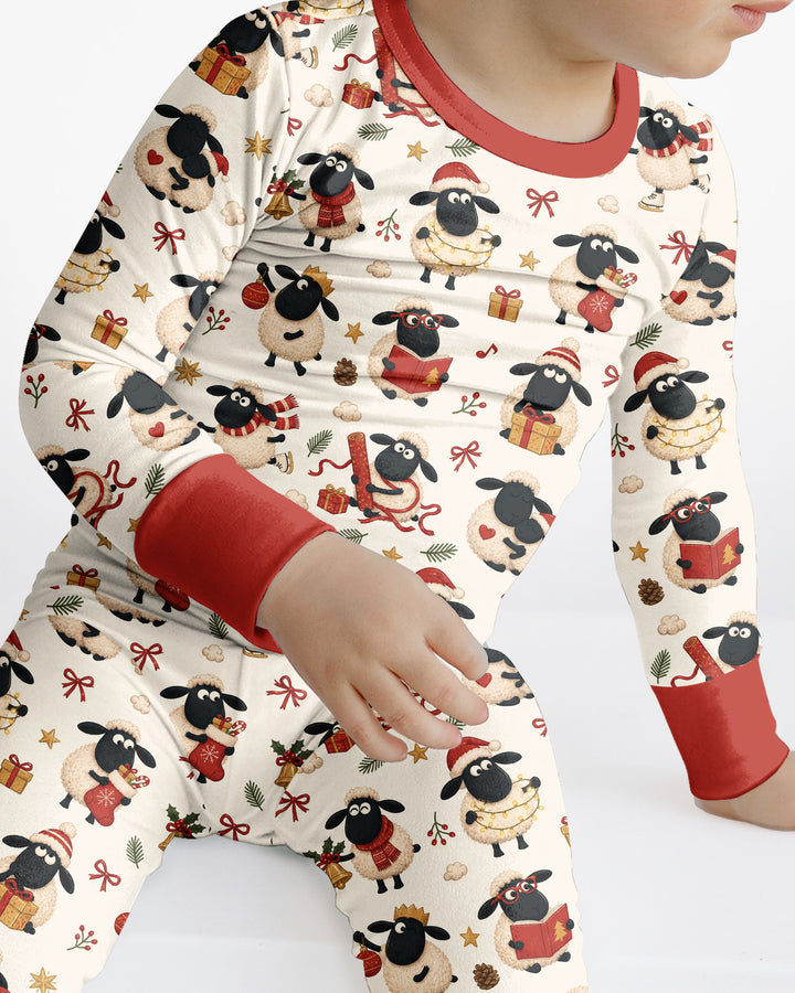 Festive Holiday Sheep Bamboo Two Piece Long Sleeve Pajama Set