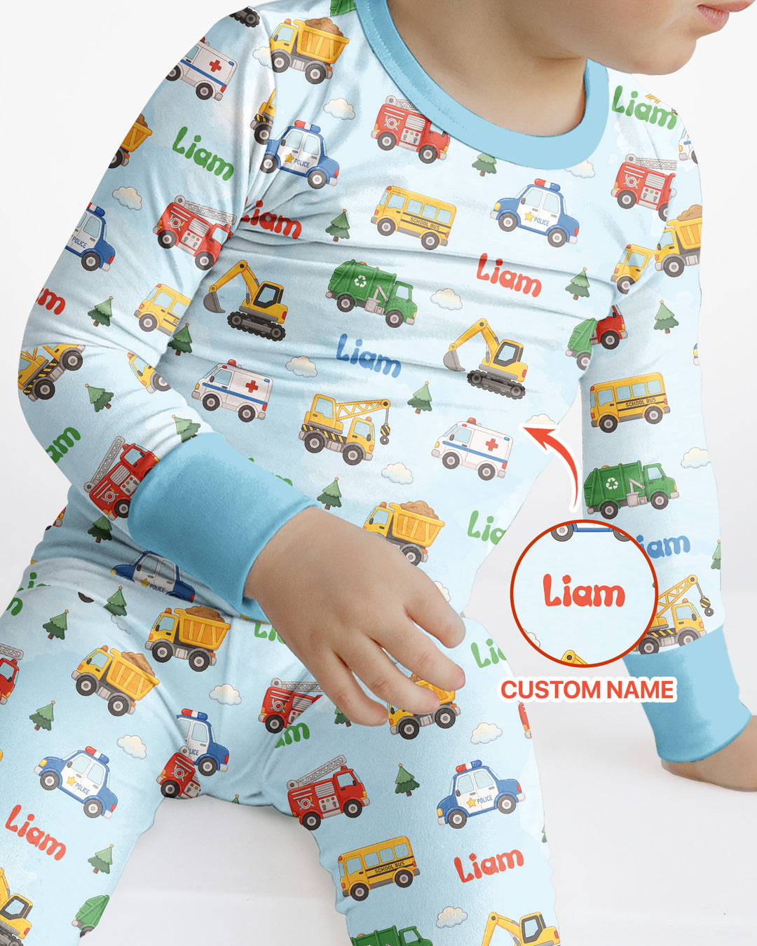 Busy Vehicles Bamboo Two Piece Long Sleeve Pajama Set