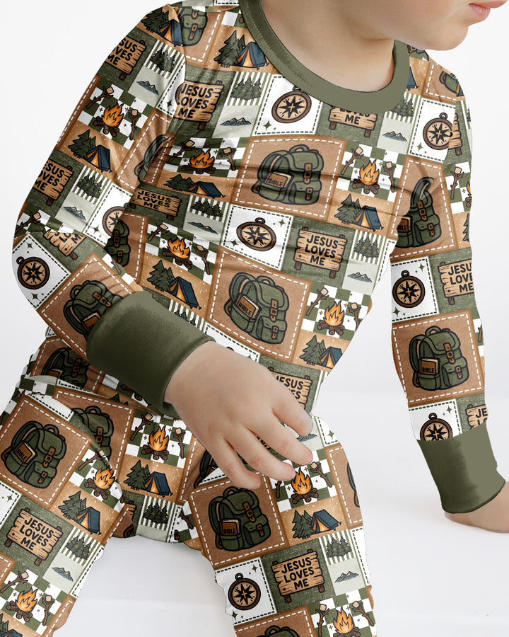 Camping Jesus Loves Me Bamboo Two Piece Long Sleeve Pajama Set