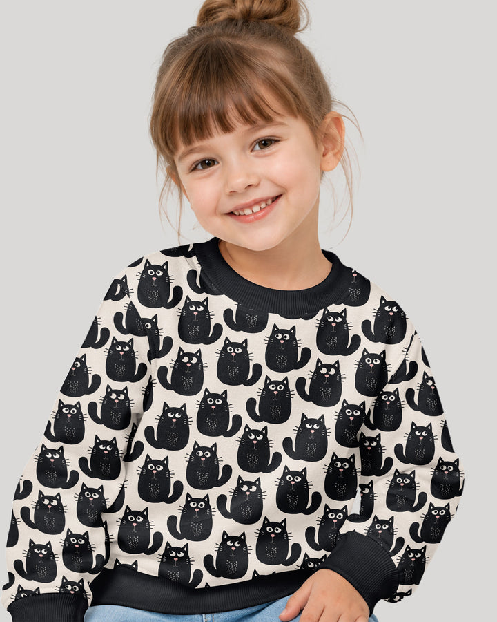 Moody Black Cats in Black and White Bamboo Crewneck Sweatshirt
