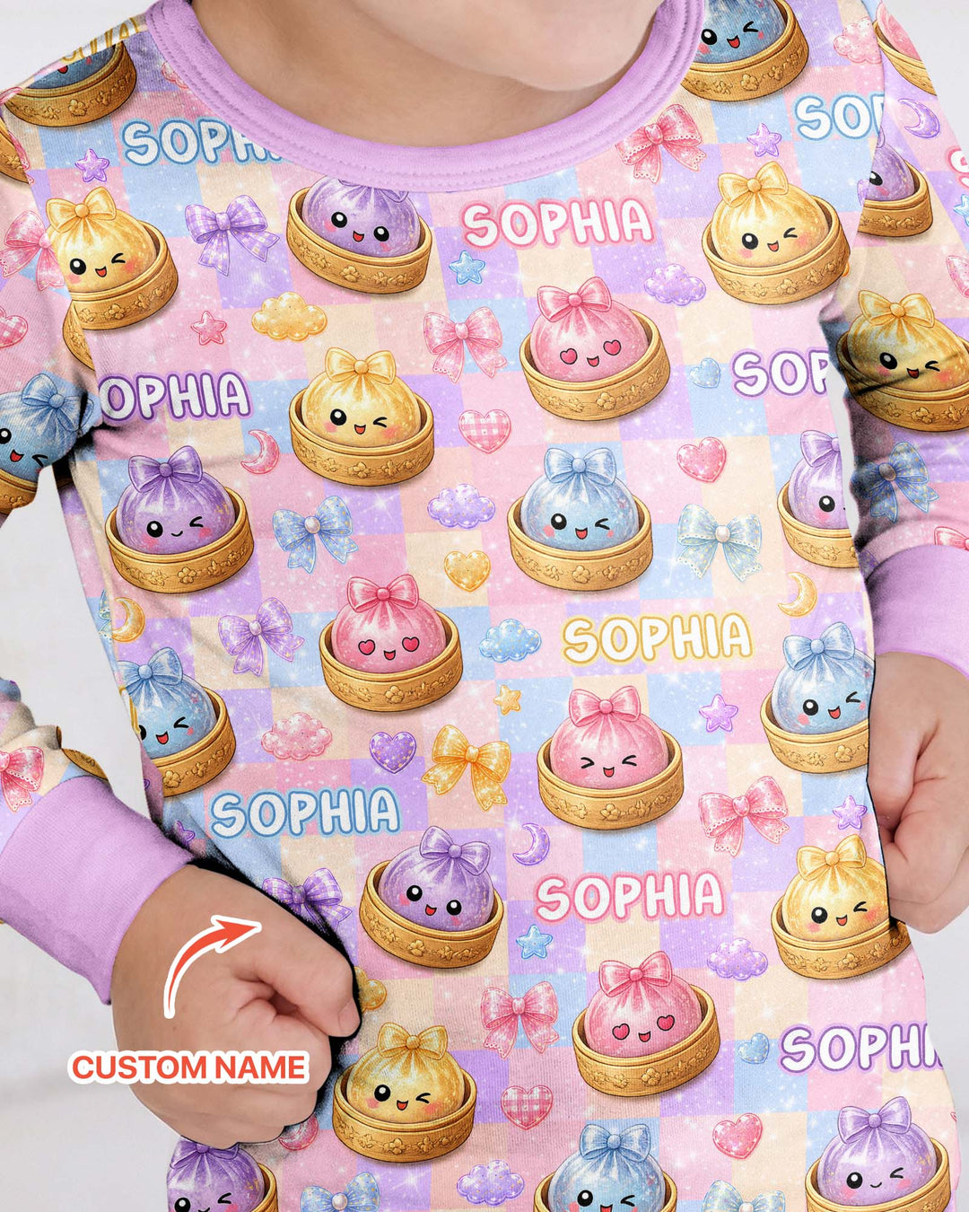 Custom Name Coquette Glitter Dumpling Bamboo Two Piece Long Sleeve Pajama Set