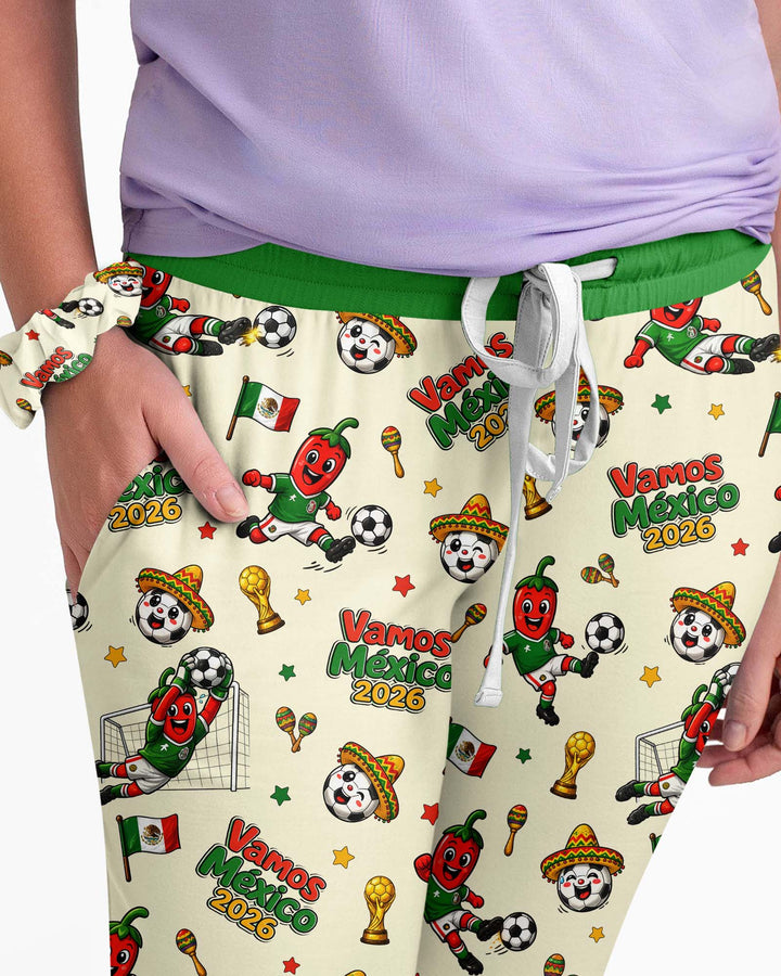 Cartoon World Soccer Vamos Mexico Family Matching Bamboo Women Pajama Set