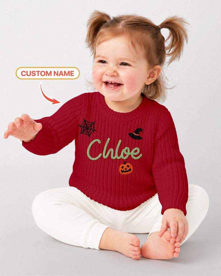 Happy Halloween Embroidered Baby Name Bamboo Knit Sweater Bubble