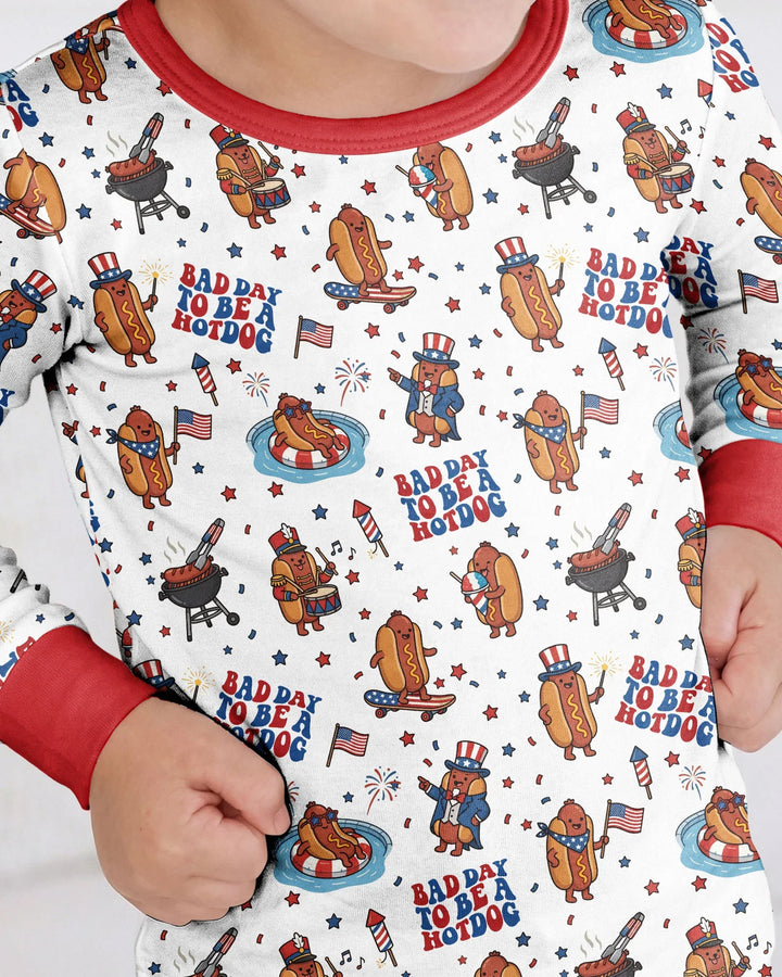 Hot Dog Patriotic Bamboo Two Piece Long Sleeve Pajama Set