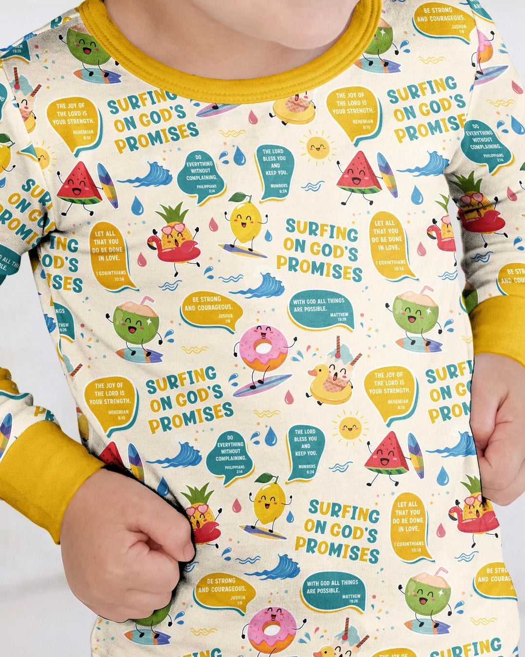 Summer Fruits Surfing On God's Promises Bamboo Two Piece Long Sleeve Pajama Set