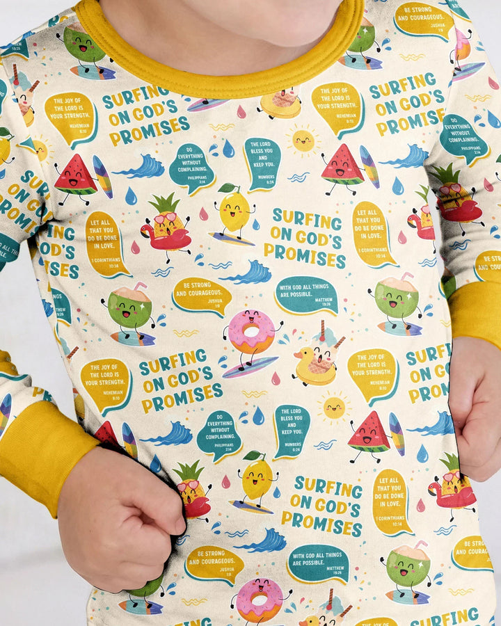 Summer Fruits Surfing On God's Promises Bamboo Two Piece Long Sleeve Pajama Set
