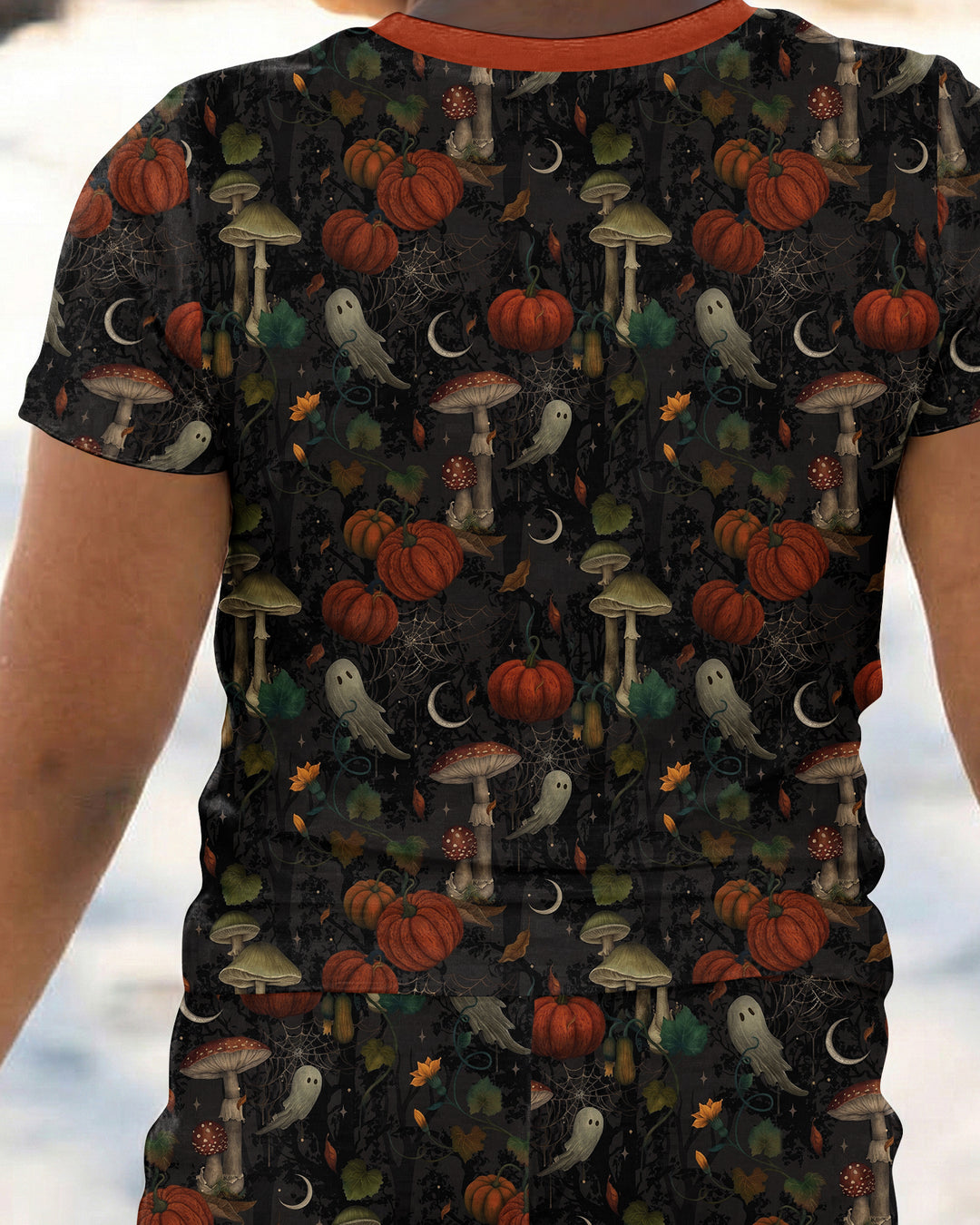Spooky Cute Ghost Pumpkin Mushroom Halloween Bamboo Two Piece Short Sleeve Pajama Set