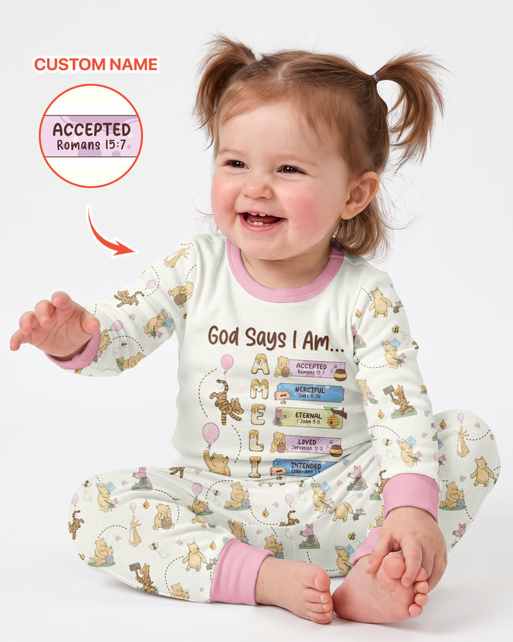 God Says I Am - Blessing Bear Bamboo Two Piece Long Sleeve Pajama Set