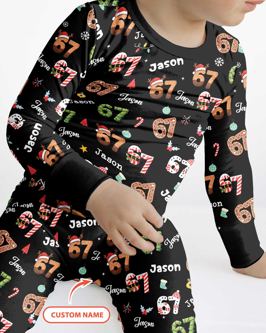 Custom '6 7' Six Seven Christmas Slang Meme Bamboo Two Piece Long Sleeve Pajama Set