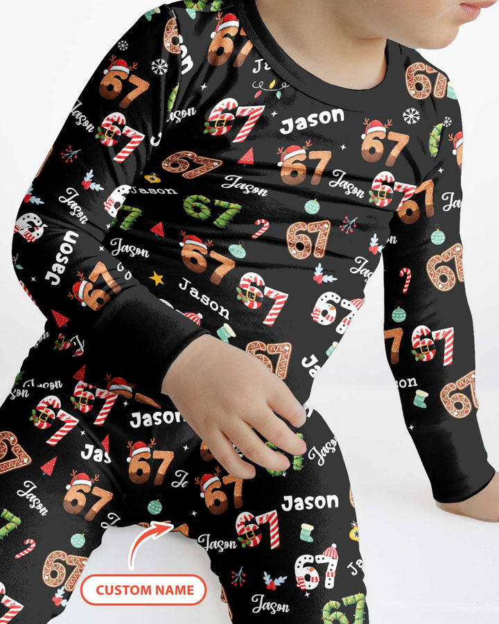 Custom '6 7' Six Seven Christmas Slang Meme Bamboo Two Piece Long Sleeve Pajama Set