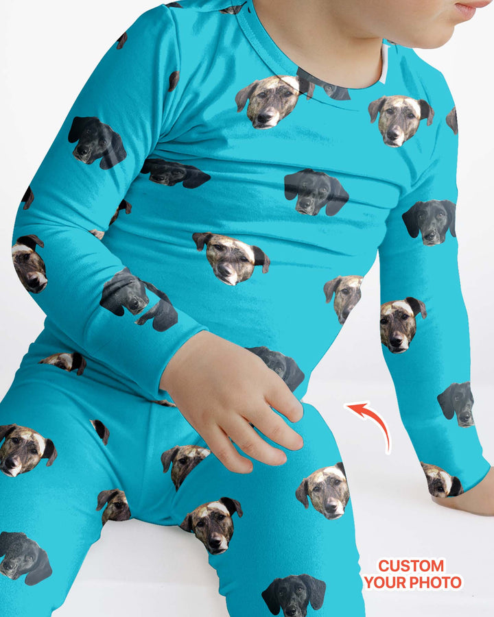 Custom Pet Face Photo Bamboo Two Piece Long Sleeve Pajama Set