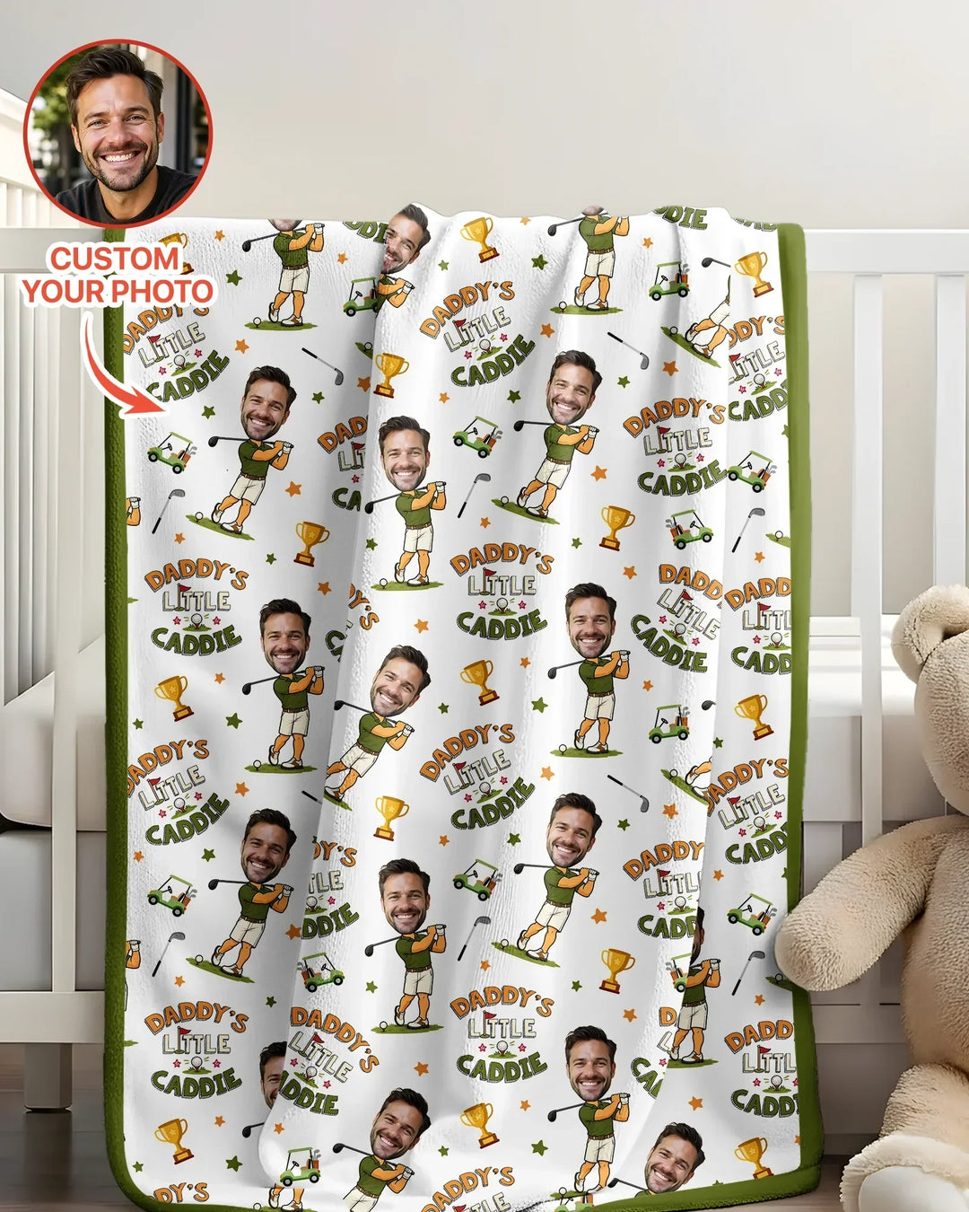 Custom Photo Daddy's Little Caddie Daddy & Me Matching Bamboo Blanket