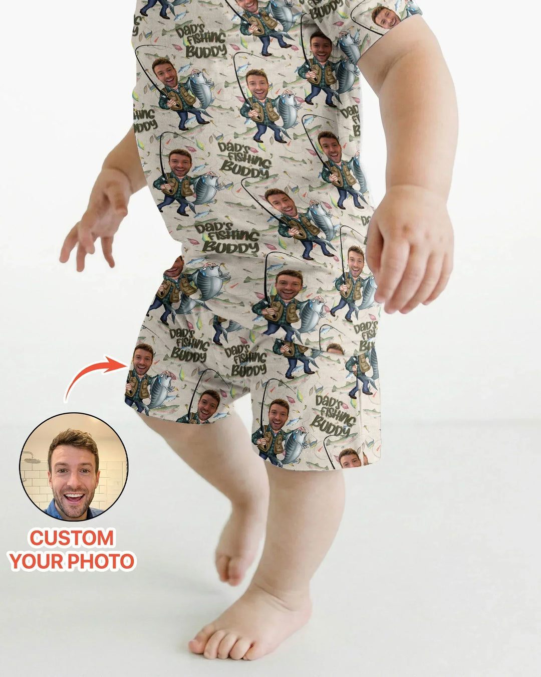 Custom Photo Dad Fishing's Buddy Daddy & Me Matching Bamboo Two Piece Short Sleeve Shorts Pajama Set