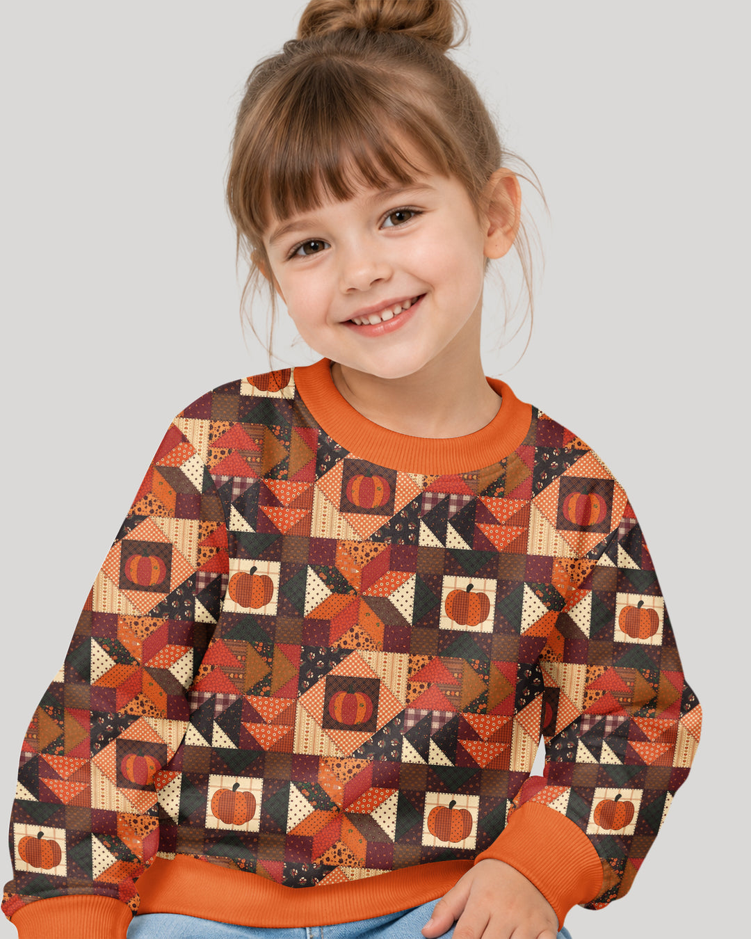 Vintage Pumpkin Patchwork Fall Bamboo Crewneck Sweatshirt