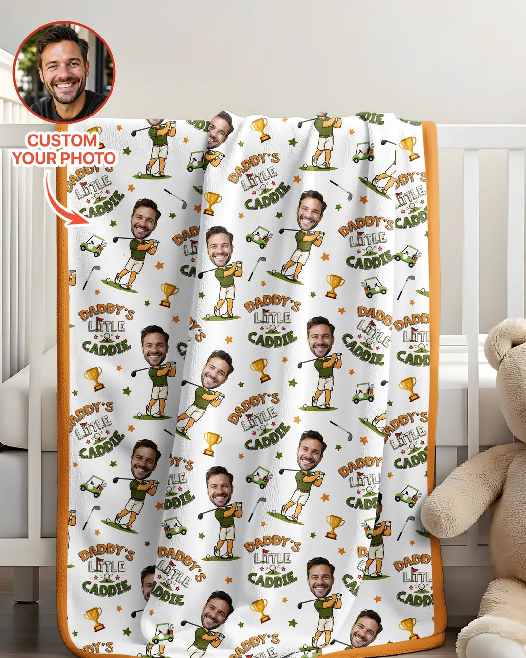 Custom Photo Daddy's Little Caddie Daddy & Me Matching Bamboo Blanket