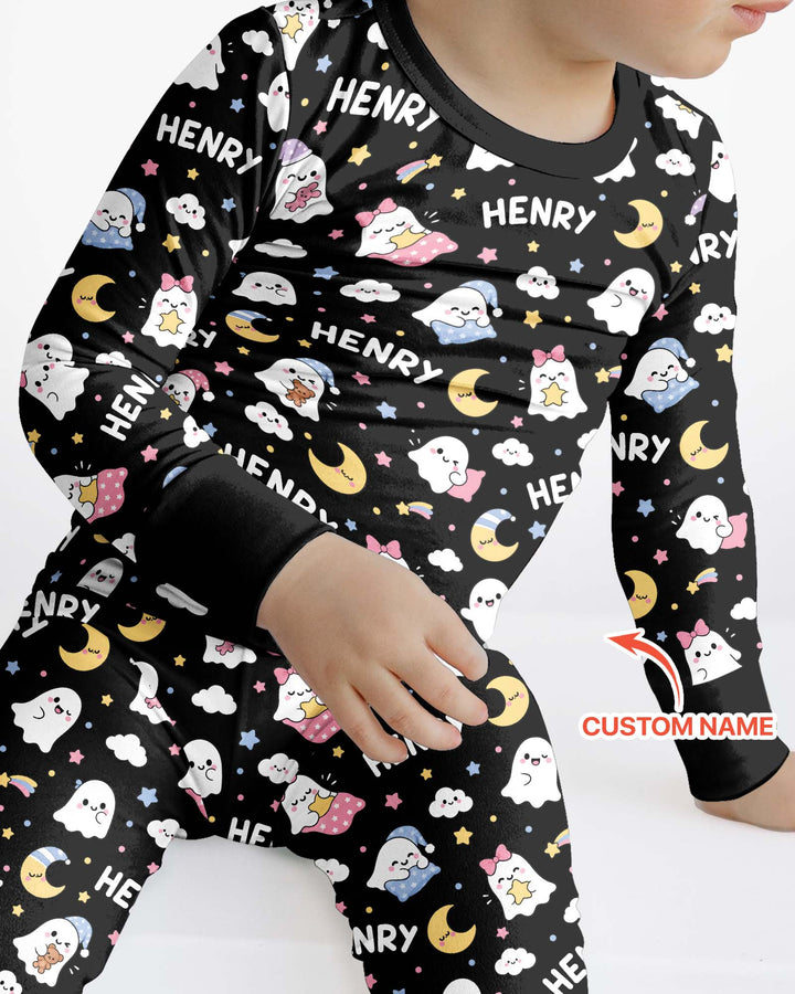 Sweet Dreams Cute Ghost Custom Name Bamboo Two Piece Long Sleeve Pajama Set