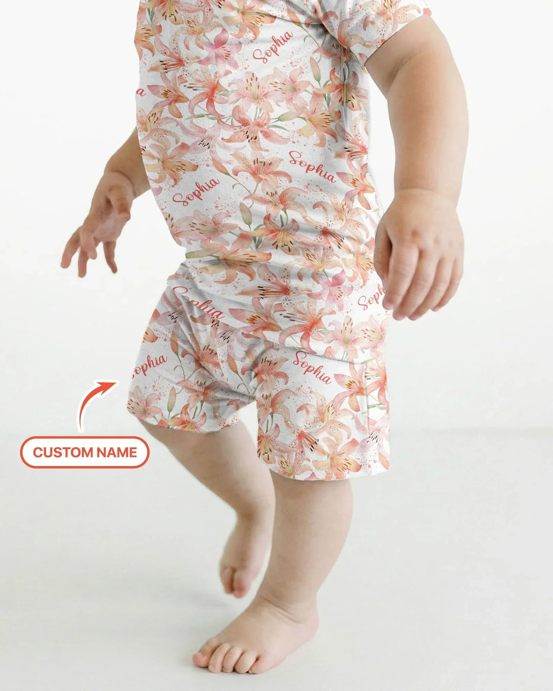 Custom Name Birth Month Flowers Bamboo Two Piece Short Sleeve Shorts Pajama Set