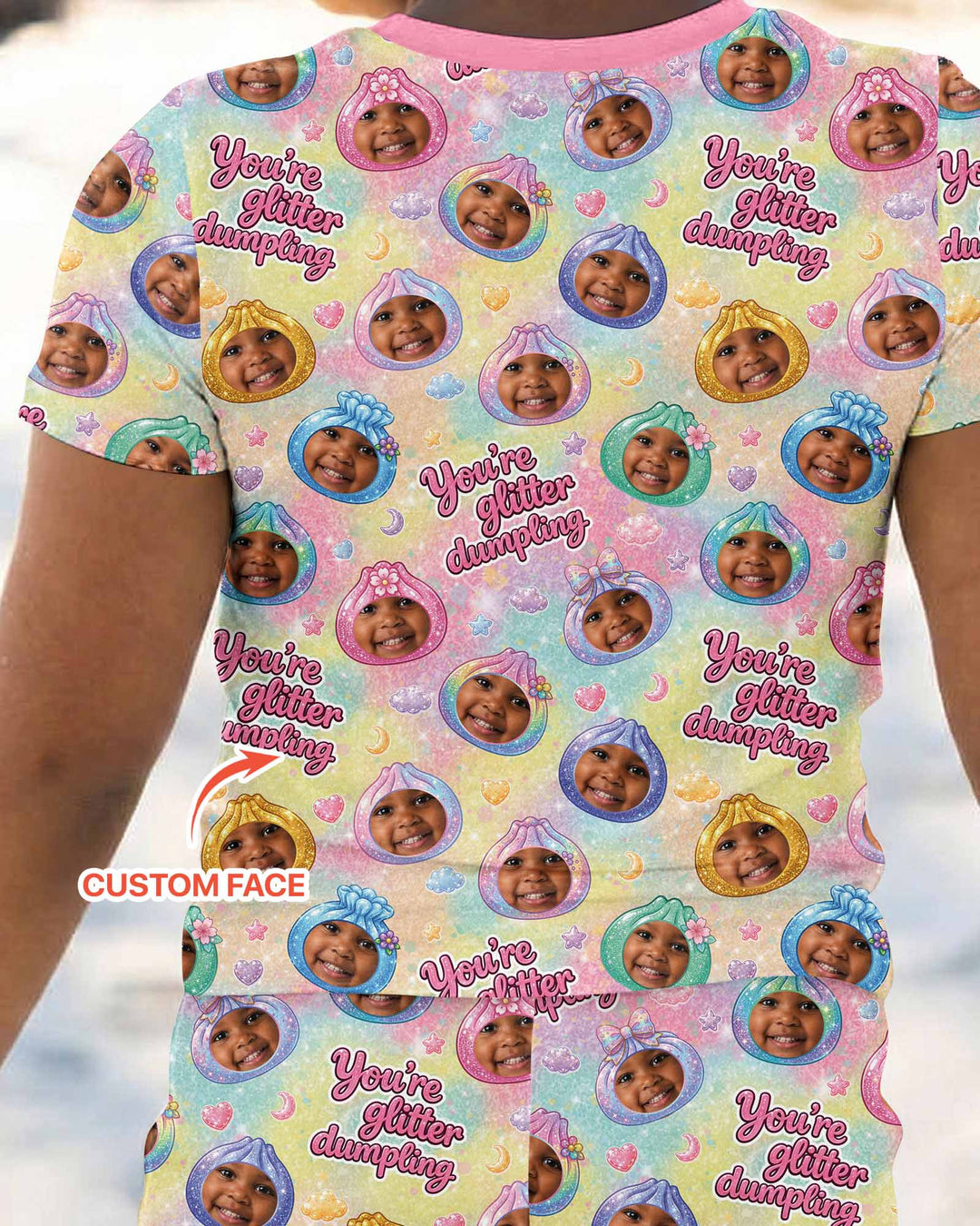 Custom Photo You're Glitter Dumpling Bamboo Two Piece Short Sleeve Pajama Set