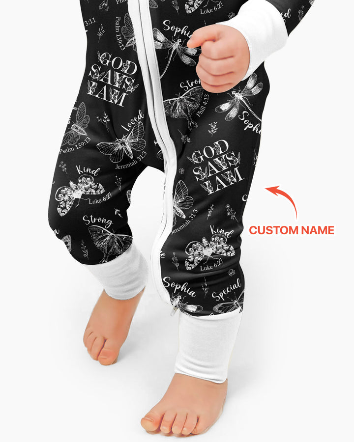 Custom Name God Says I Am Midnight Wings Bamboo Convertible Zippy