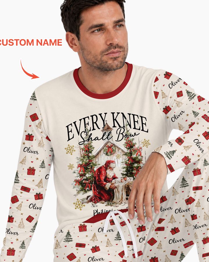 Every Knee Shall Bow Custom Name Mommy And Me Matching Bamboo Men's Pajama Set