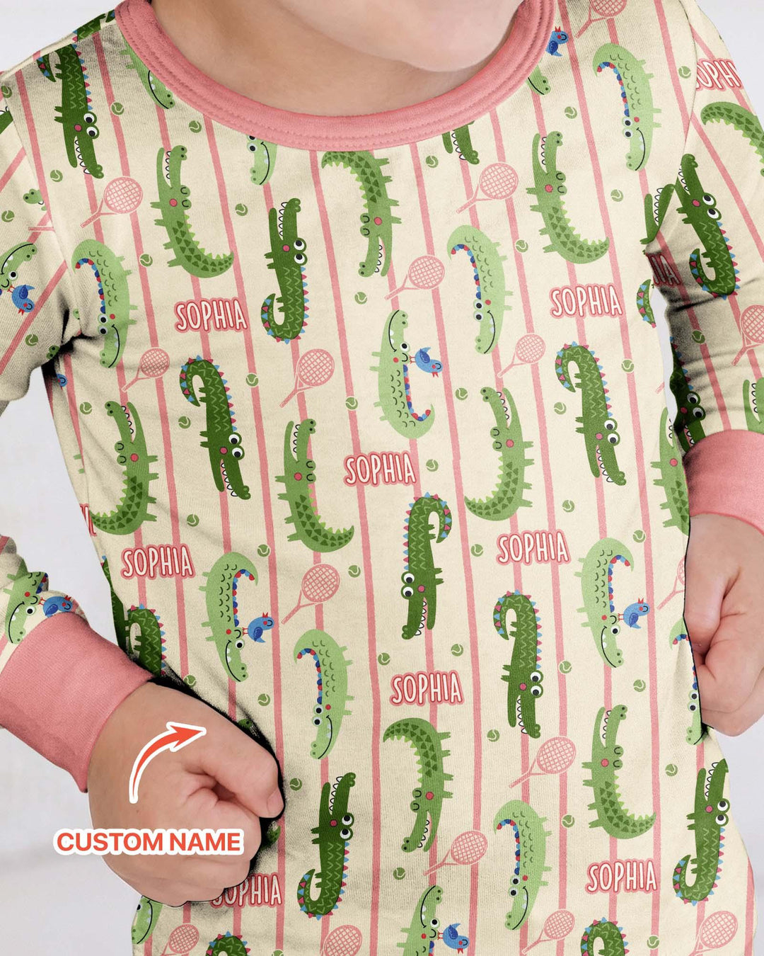Custom Name Tennis Crocodiles Bamboo Two Piece Long Sleeve Pajama Set