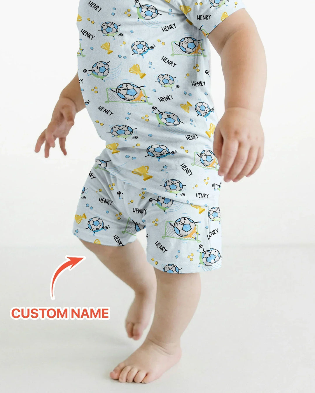 Conjunto de pijama de dos piezas de bambú a juego para papá futbolero, de manga corta y pantalones cortos, con nombre personalizado