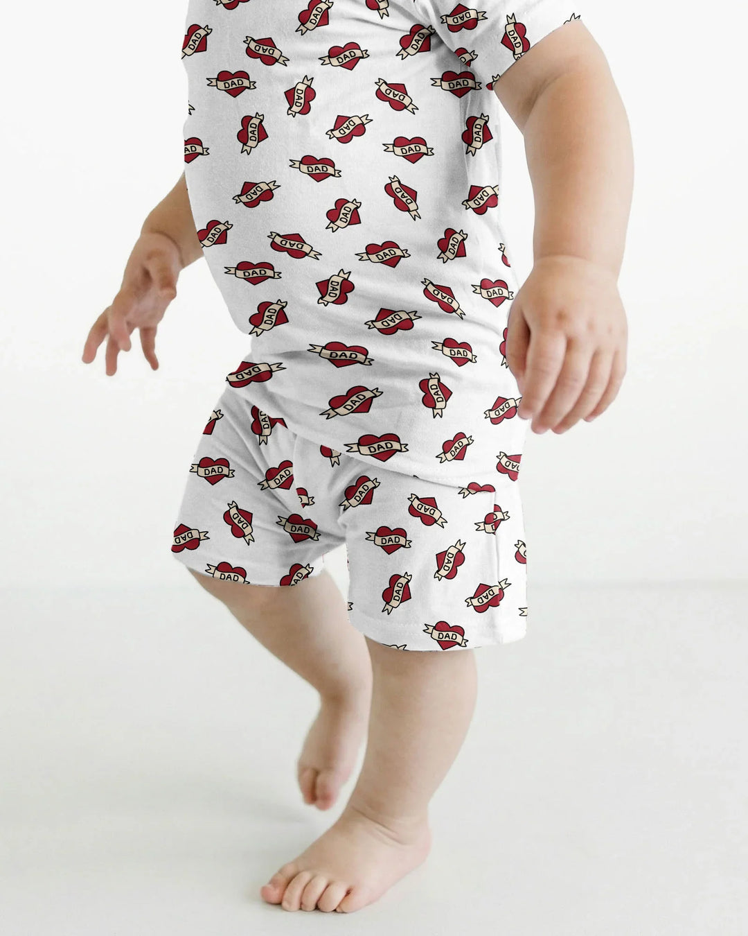 Old School Dad Hearts Daddy & Me Matching Bamboo Two Piece Short Sleeve Shorts Pajama Set