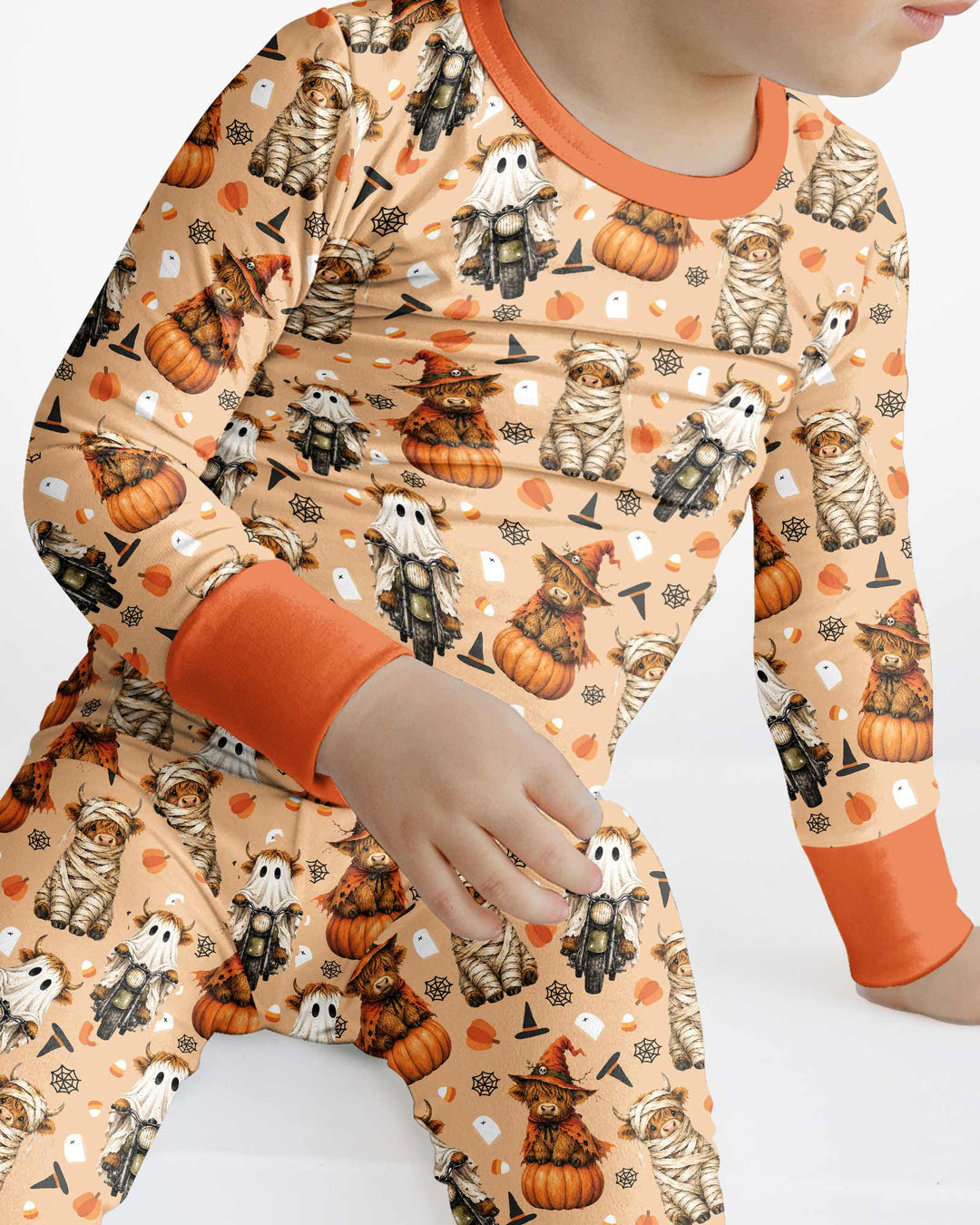 Funny Halloween Highland Cow Bamboo Two Piece Long Sleeve Pajama Set