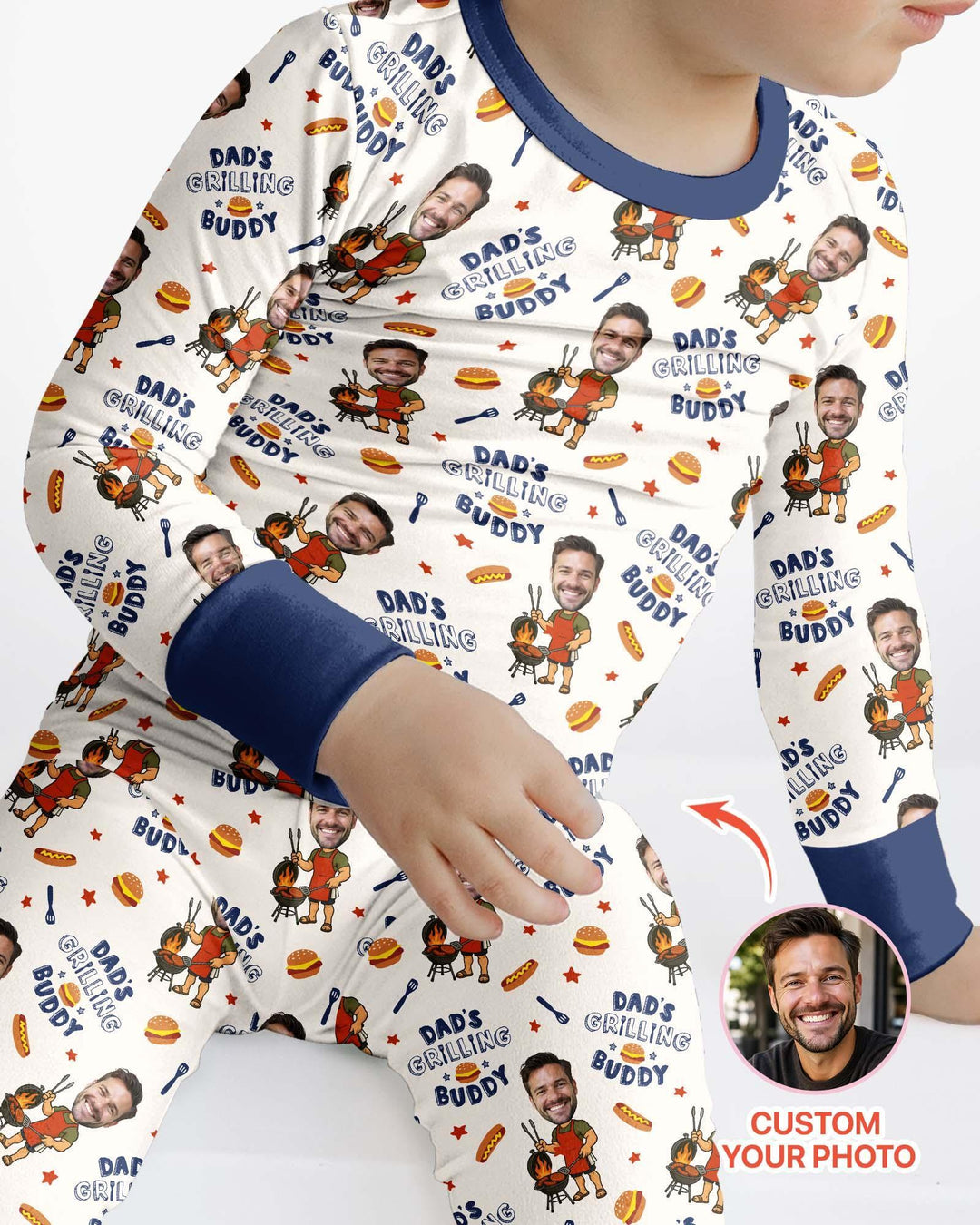 Custom Photo Dad's Grilling Buddy Family Matching Bamboo Two Piece Long Sleeve Pajama Set