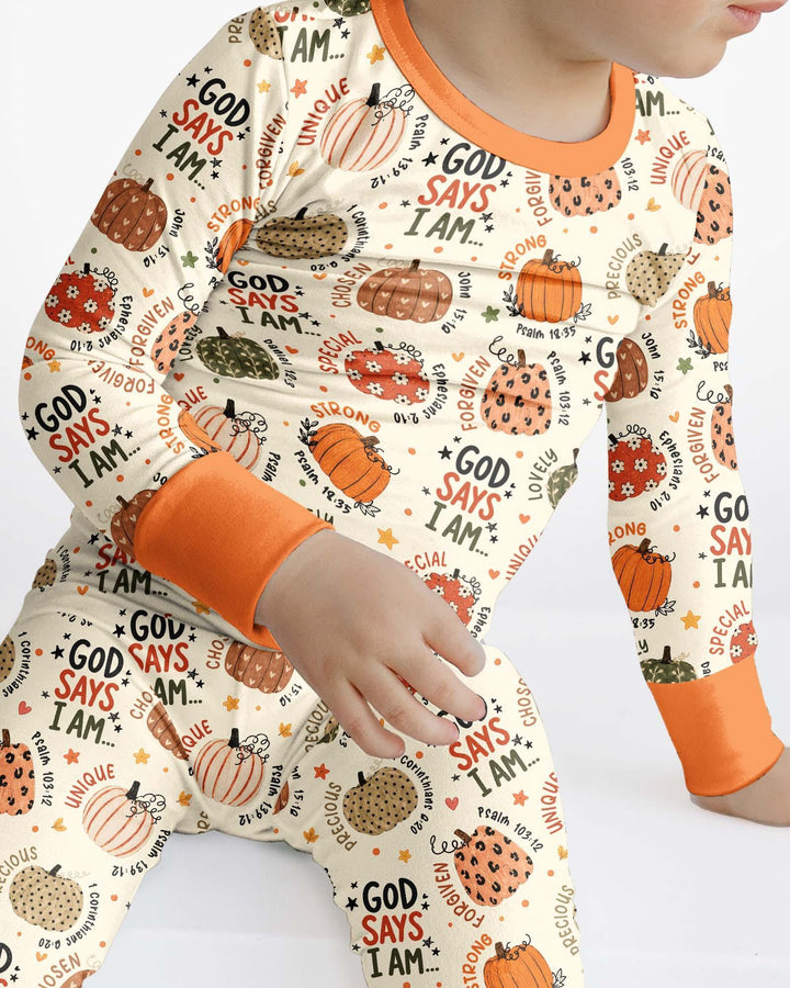 Fall God Says I Am Bamboo Two Piece Long Sleeve Pajama Set
