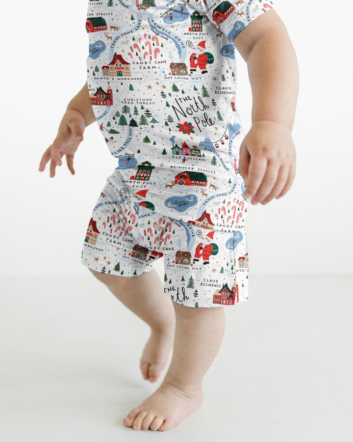 The North Pole Map Bamboo Two Piece Short Sleeve Shorts Pajama Set