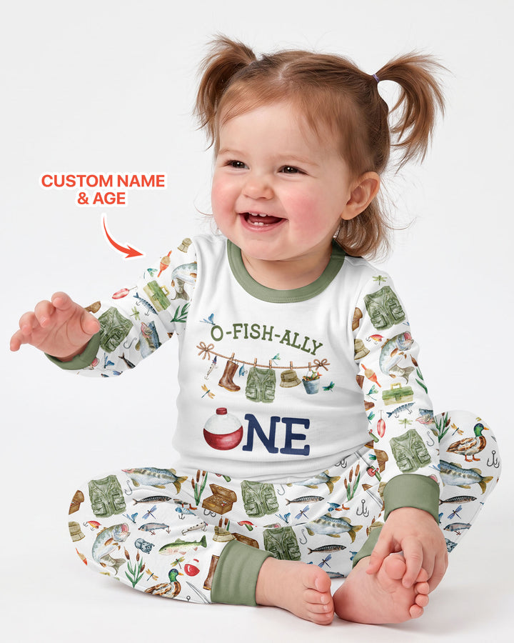 O-Fish-Ally Birthday – Personalized Name & Age Bamboo Two Piece Long Sleeve Pajama Set
