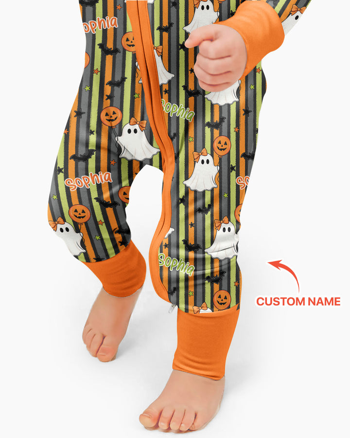 Custom Name Ghost Holding Balloon Bamboo Convertible Zippy