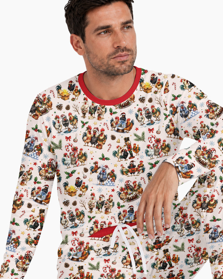 Funny Roosters On Christmas Bamboo Men's Pajama Set