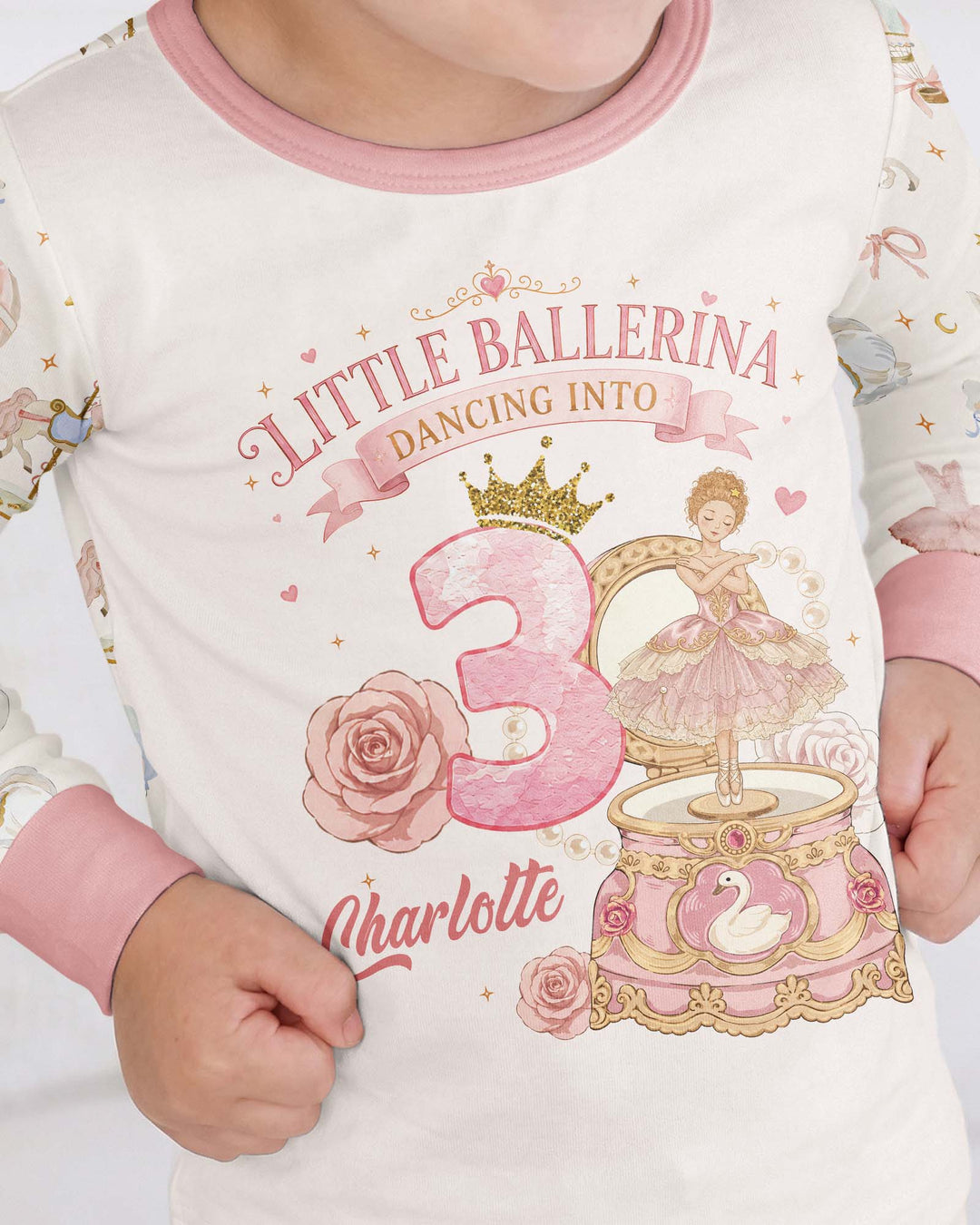 Little Ballerina Birthday Custom Name & Age Bamboo Two Piece Long Sleeve Pajama Set