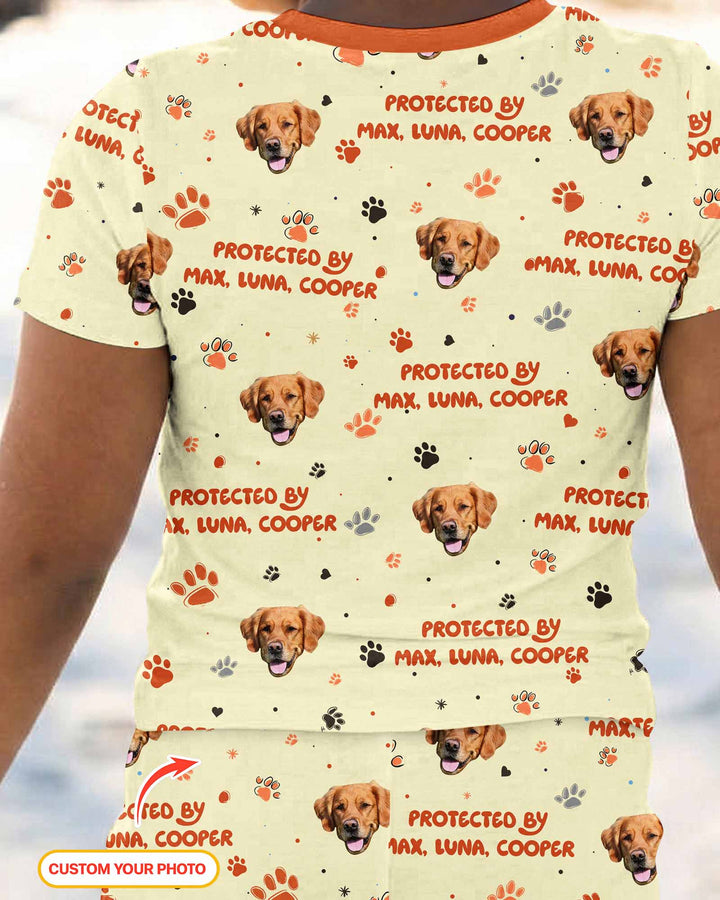 Custom Dog Photos "Protected By" Pawfect Pink Bamboo Two Piece Short Sleeve Pajama Set