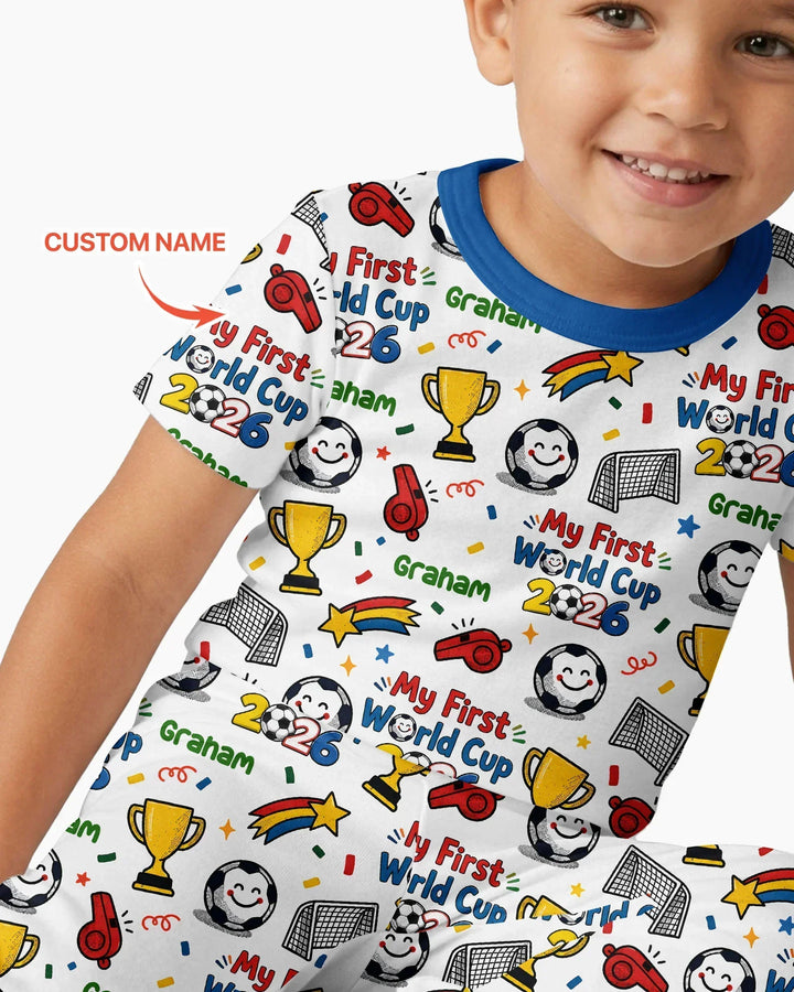 Custom Name My First Soccer Cup Bamboo Two Piece Short Sleeve Pajama Set