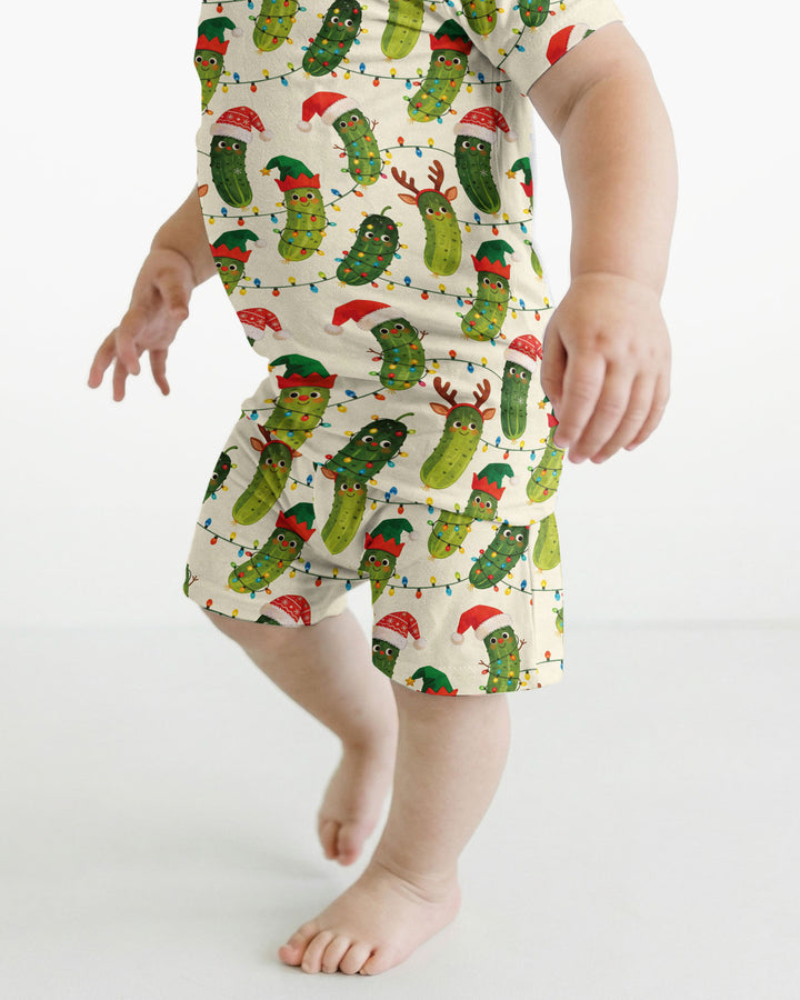 Cheerful Christmas Pickle Bamboo Two Piece Short Sleeve Shorts Pajama Set