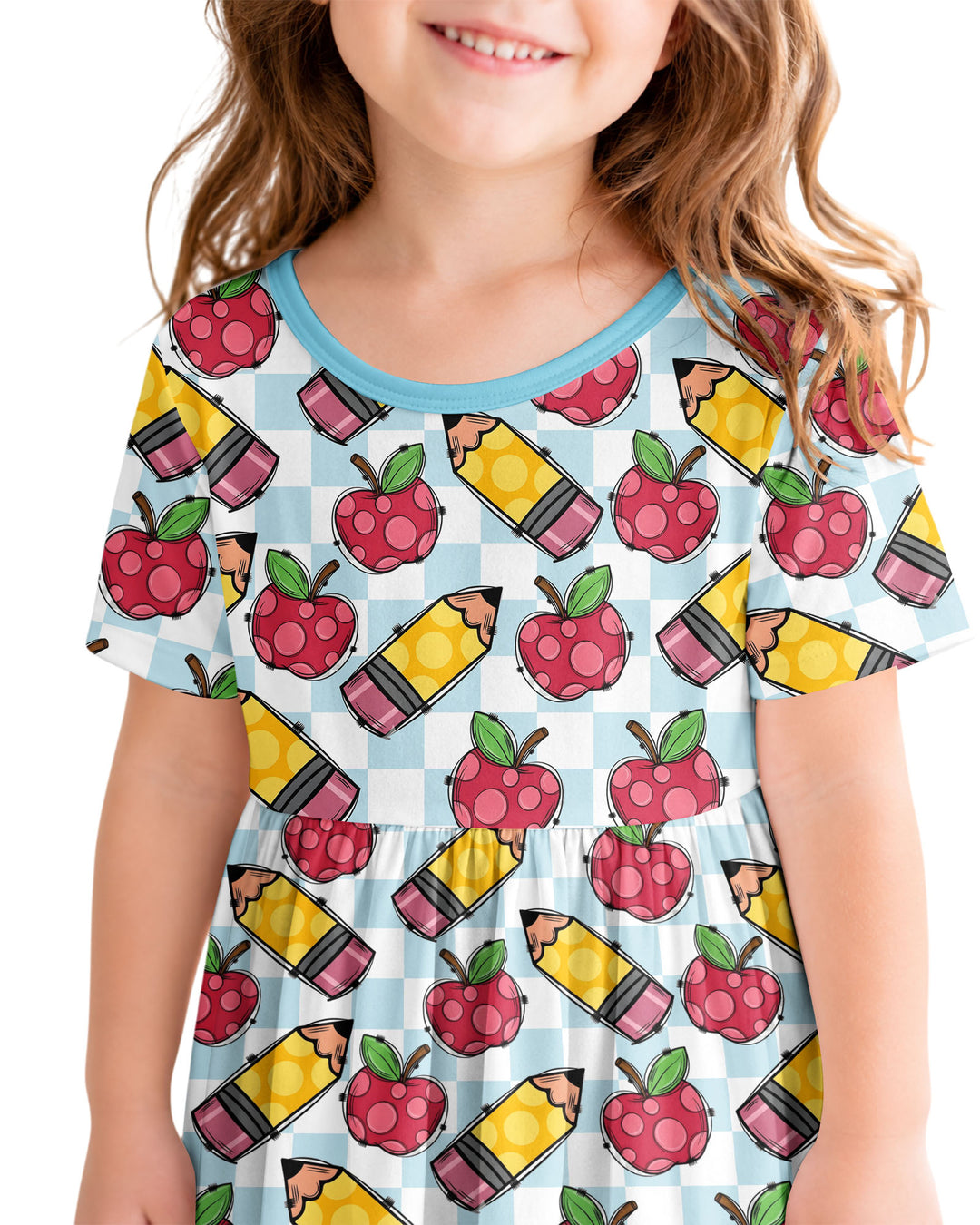 Checkered Apple Scribbles Bamboo Twirl Dress