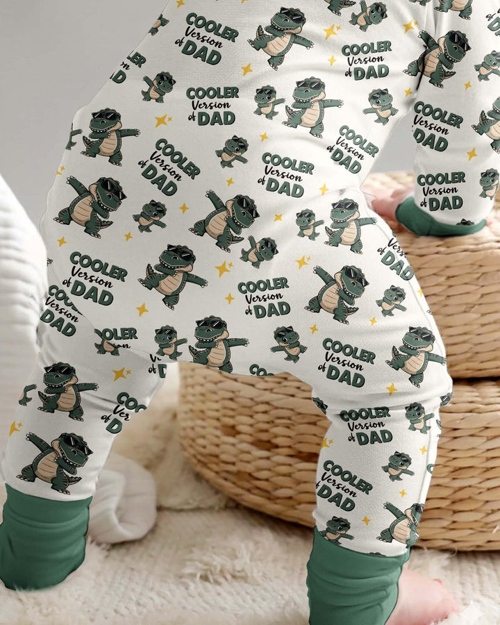 Divertido pijama de bambú convertible con cremallera de dinosaurio para papá e hijo a juego