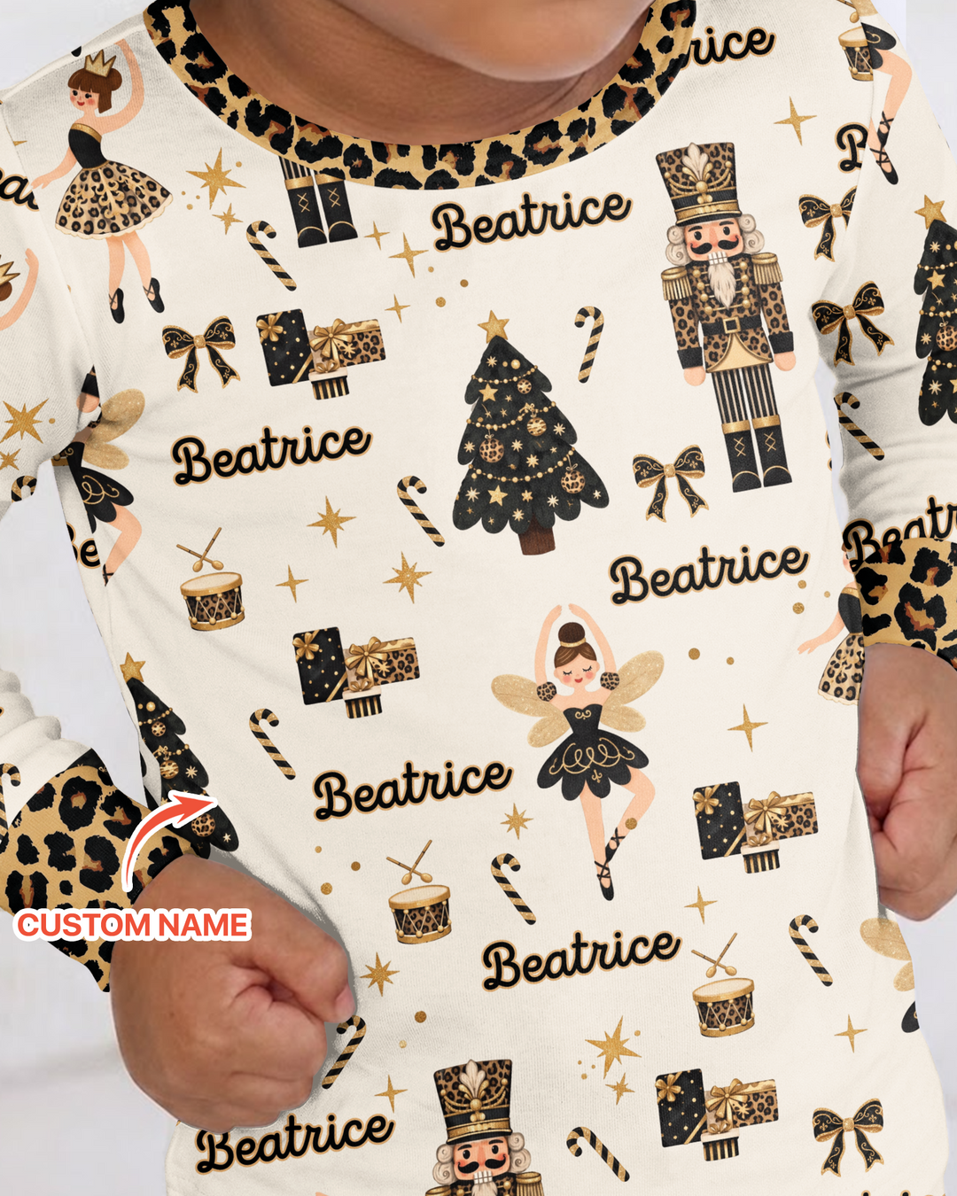 Custom Name Leopard Nutcracker Era Bamboo Two Piece Long Sleeve Pajama Set
