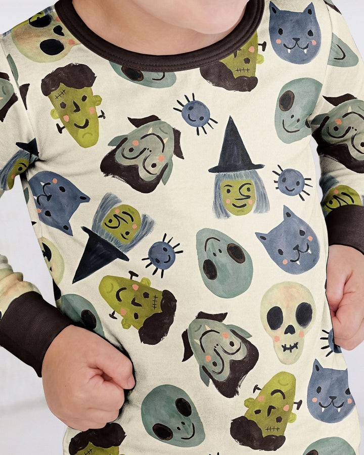 Halloween-Gesicht zweiteiliger Schlafanzug aus Bambus mit langen Ärmeln