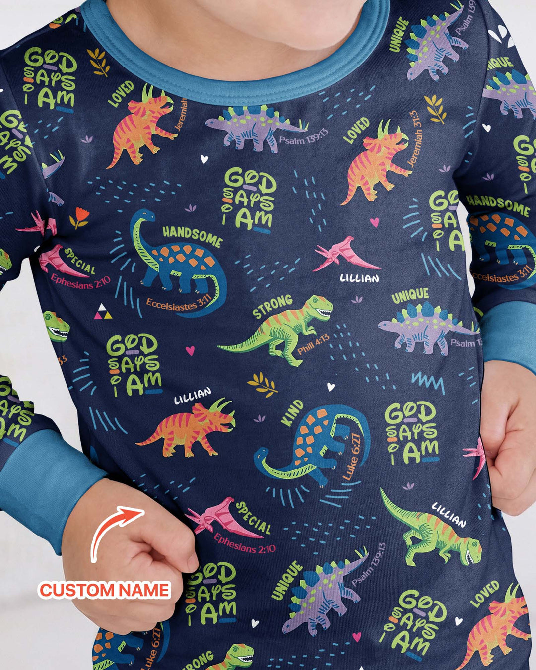 Custom Name God says I am Dinosaur Bamboo Two Piece Long Sleeve Pajama Set