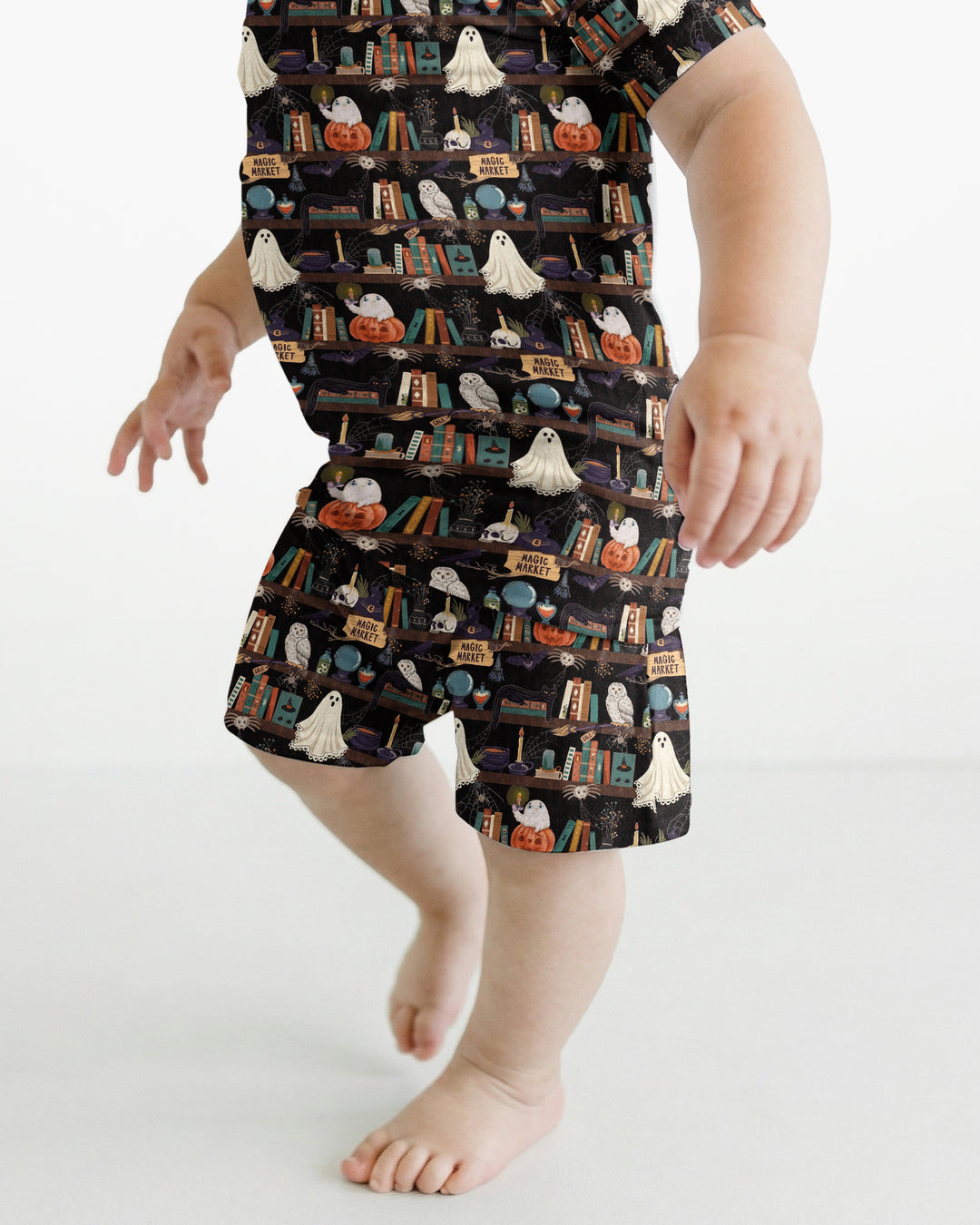 Cute Ghost Witchy Halloween Magic Library Bamboo Two Piece Short Sleeve Shorts Pajama Set