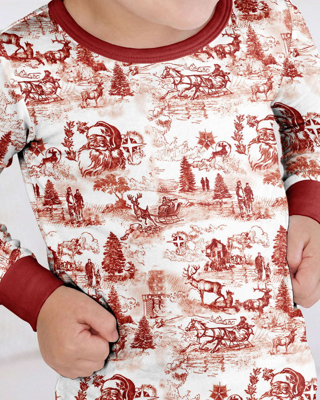 Merry Christmas Toile  Bamboo Two Piece Long Sleeve Pajama Set
