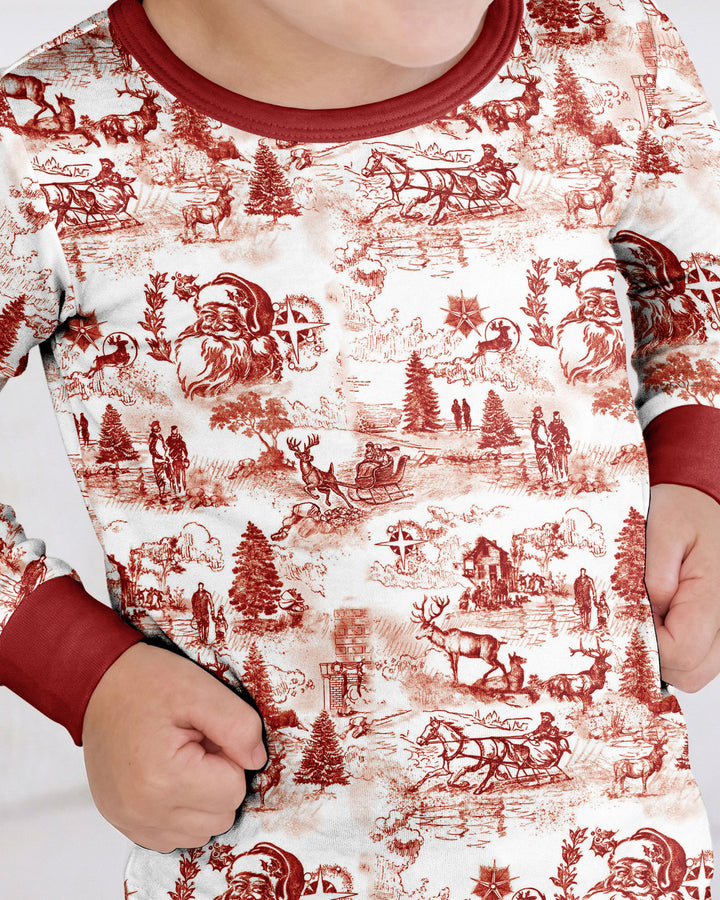 Merry Christmas Toile  Bamboo Two Piece Long Sleeve Pajama Set