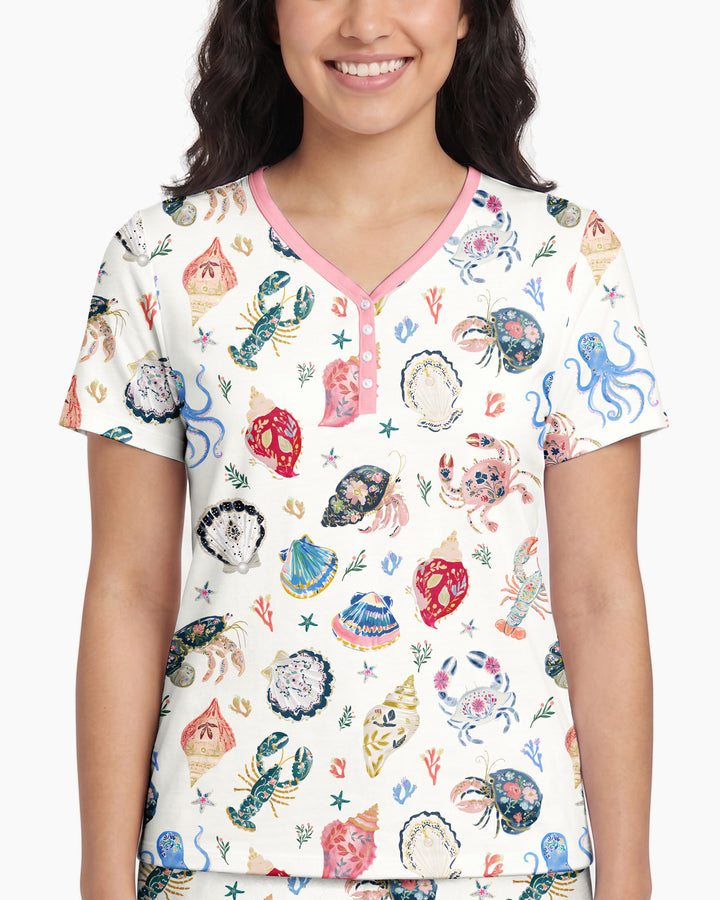 Preppy Coastal Bamboo Women Short Sleeve Short Pajama Set