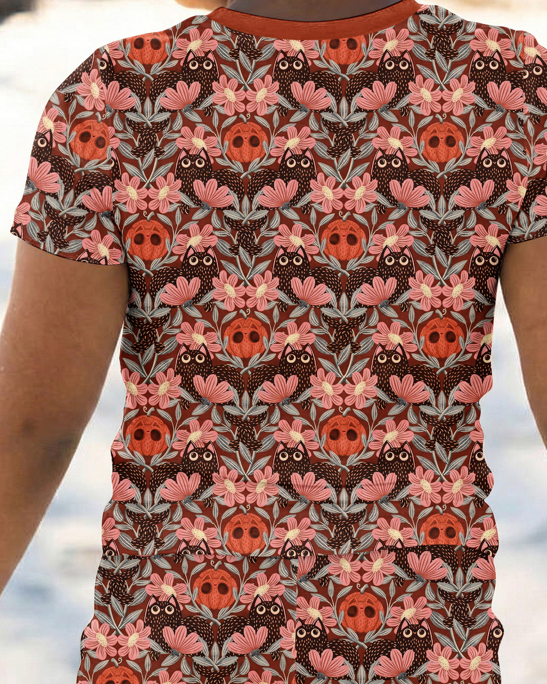 Spooky Owl Pumpkin Folk Floral Halloween Bamboo Two Piece Short Sleeve Pajama Set